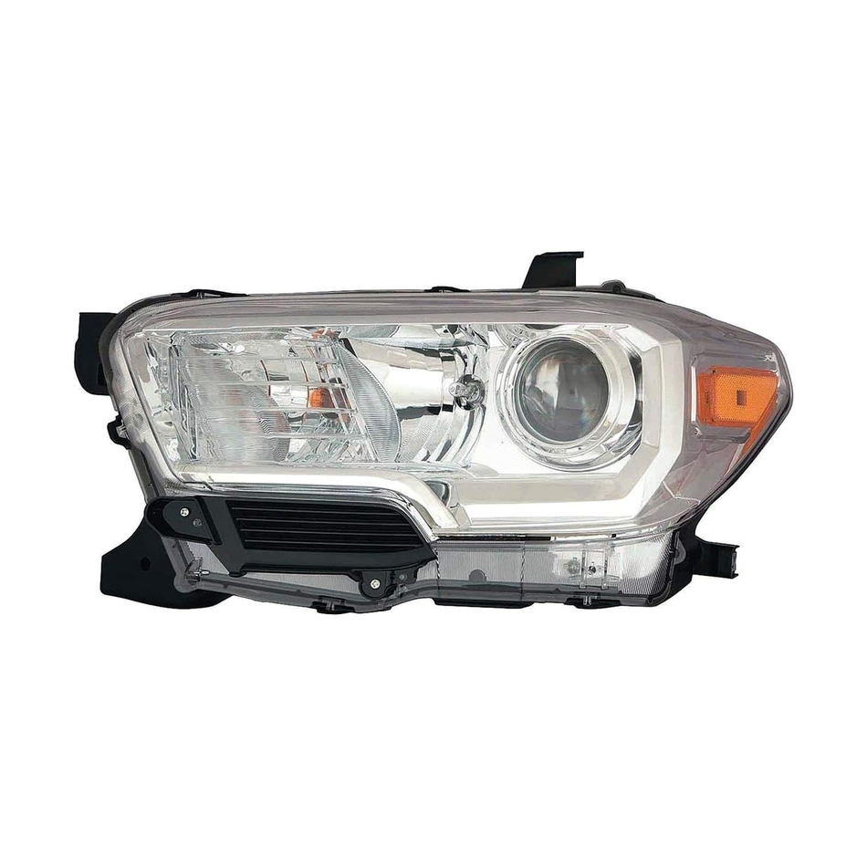 2019-2023 Toyota Tacoma headlamp assembly driver side halogen chrome without led drl with fog lamps LH Front View - Standard - High-Quality - TO2502276