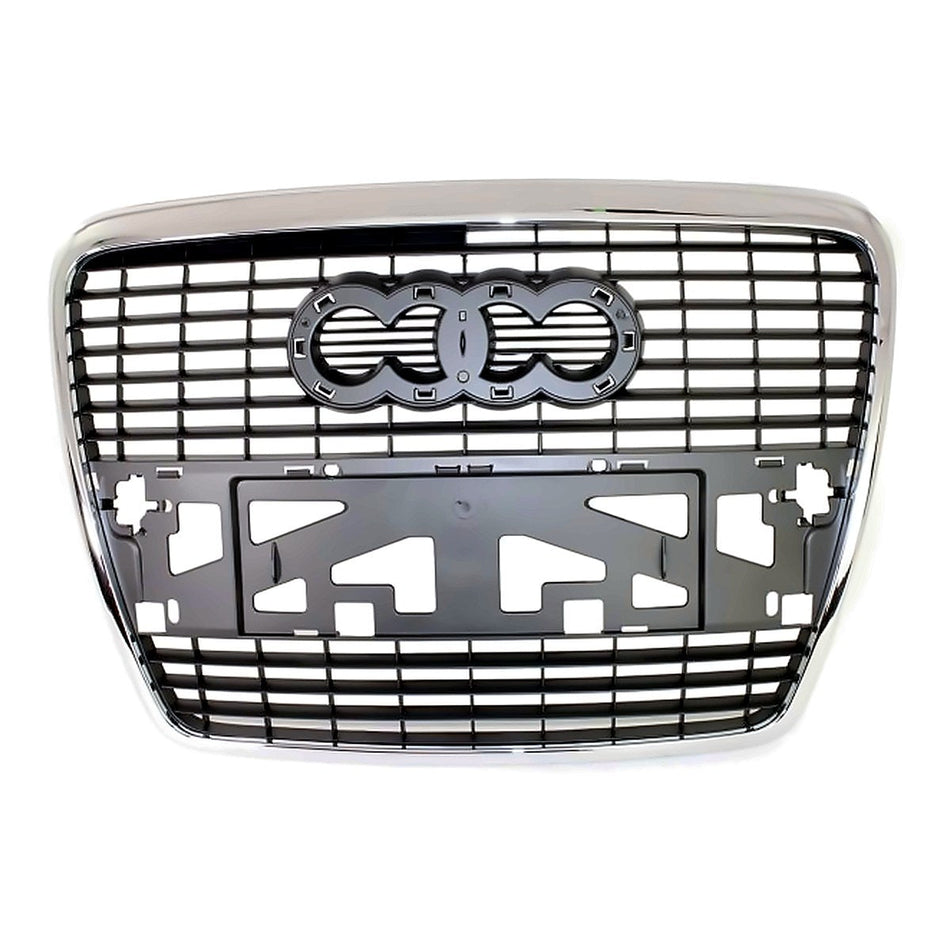 2005-2008 Audi A6 Grille Silver Black Without Sensor – Front View (AU1200111)