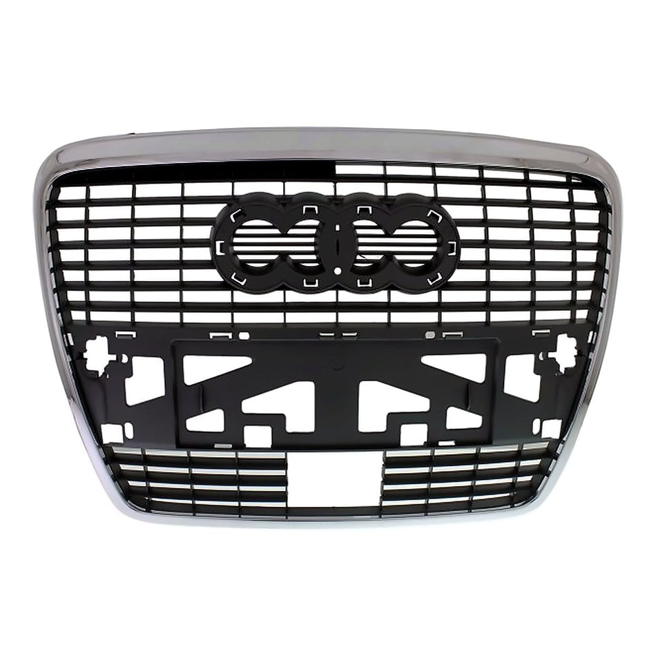 2009-2011 Audi A6 Grille Slv-Black With Chrome Frontame With Hole – Front View (AU1200130)