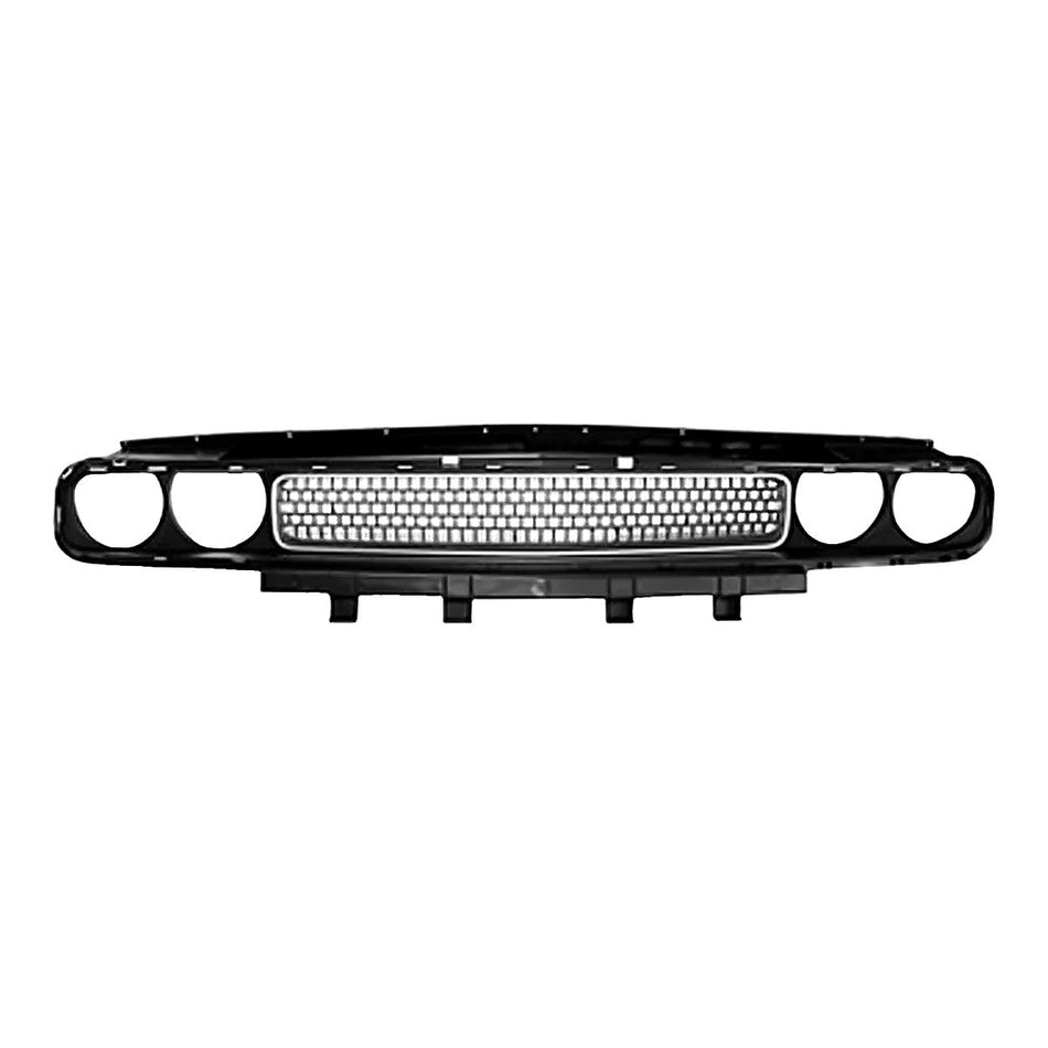 2008-2014 Dodge Challenger Grille Matte Black With Silver Trim – Front View (CH1200338)