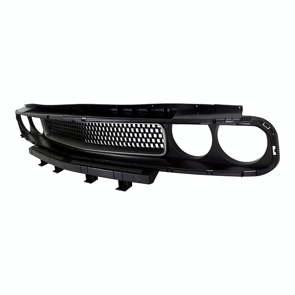 2008-2014 Dodge Challenger Grille Matte Black With Silver Trim – Side View (CH1200338)