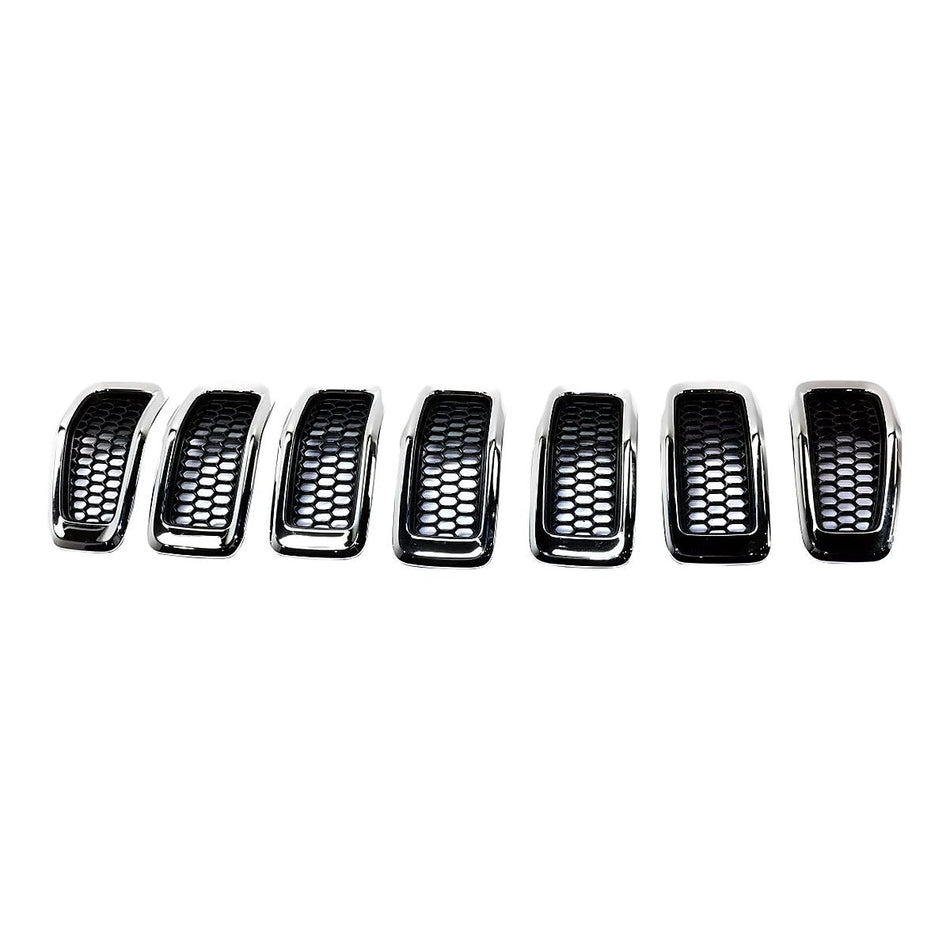 2014-2018 Jeep Cherokee Grille Matte Black With Chrome Moulding 7 Pieces Set – Front View (CH1200375)