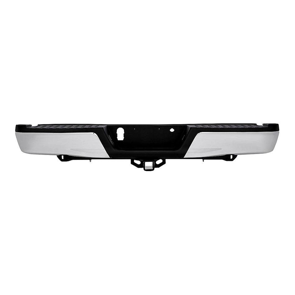 2015-2020 Ford F150 Bumper Rear Assy Chrome With Black Pad With Base Tow Hitch Without Sensor_FO1103185