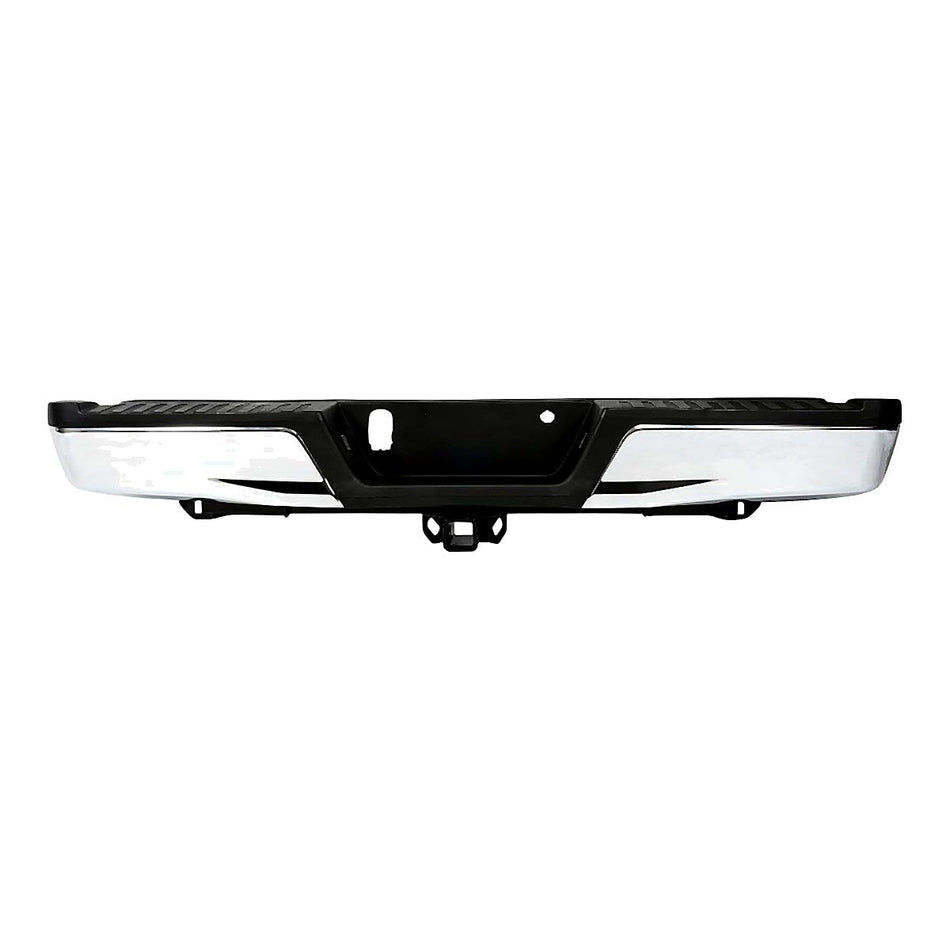 2015-2020 Ford F150 Bumper Rear Assy Chrome With Black Pad With Max Tow Hitch Without Sensor – FO1103187