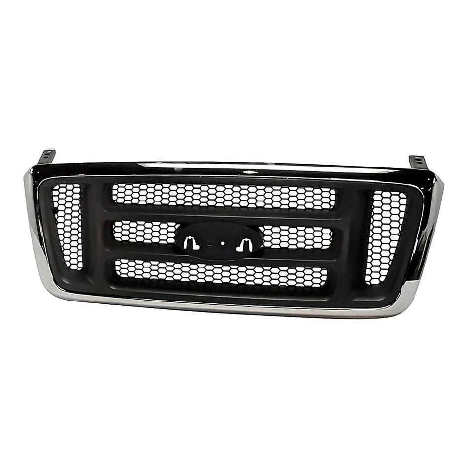 2004 Ford F150 Grille Chrome/Black With Bars Exclude Heritage Model – Front View (FO1200413)