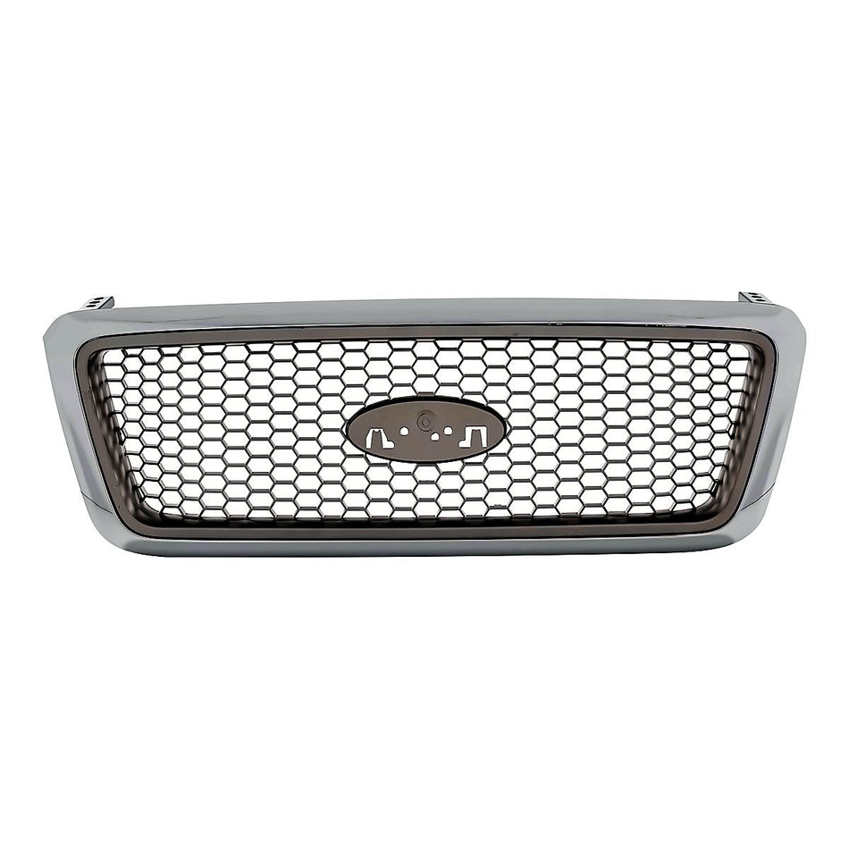 2004-2008 Ford F150 Grille Chrome Frontame With Champagne Honeycomb Lariat Model – Front View (FO1200427)
