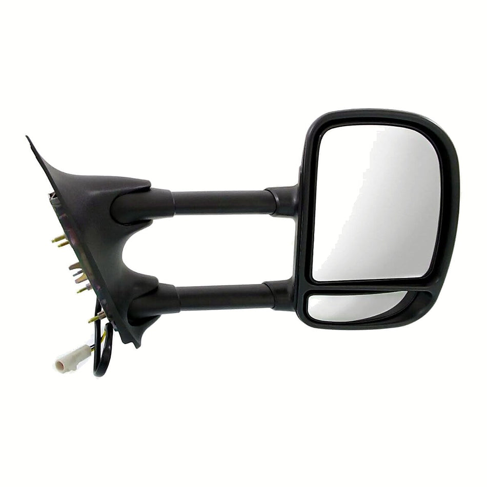 1999-2004 Ford F450 Door Mirror Passenger Side Power Textured Dual Arm/Glass Telescopic Type Round Plug_FO1321196