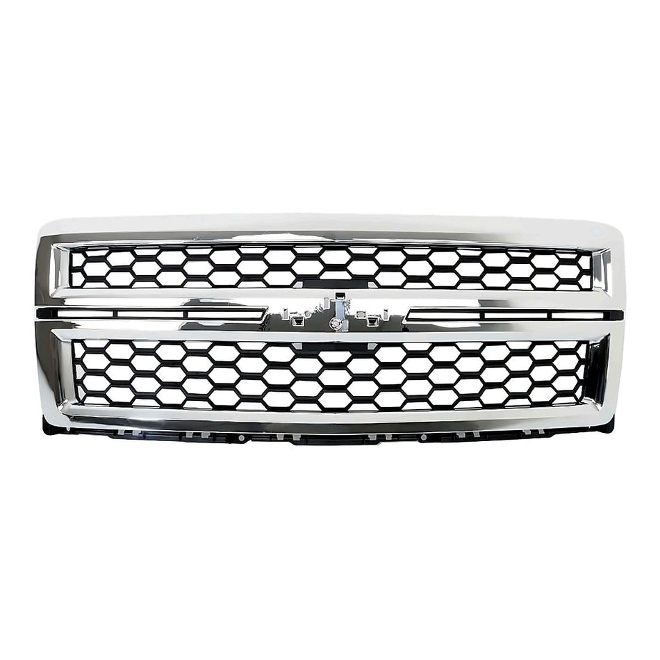 2014-2015 Chevrolet Silverado 1500 Grille Chrome Frontame/Black Mesh With Chrome Moulding Ltz – Front View (GM1200696)