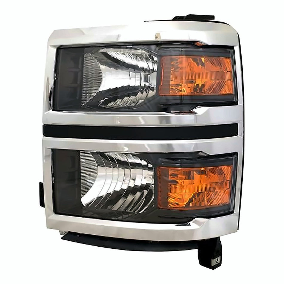 2014-2015 Chevrolet Silverado 1500 Headlight Driver Side Halogen Chrome Without Projector Fits Wt/Lt Model – Front View (GM2502410)