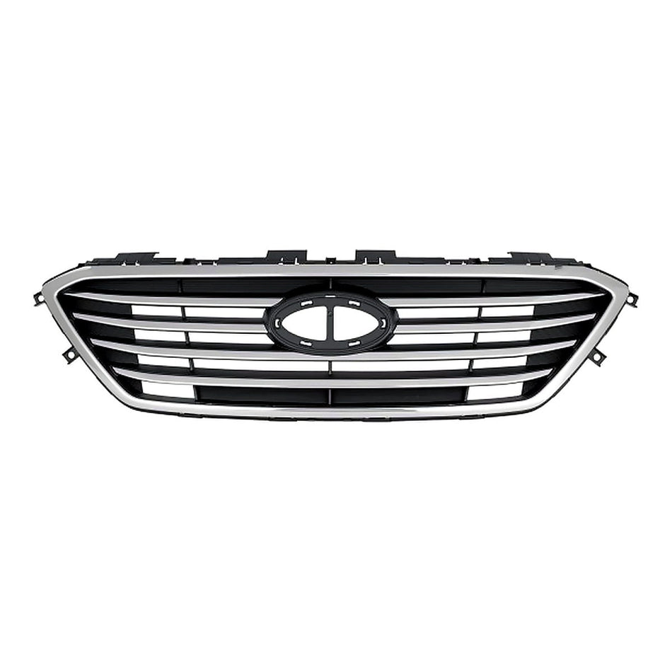 2015-2017 Hyundai Sonata Grille With Chrome Frontame 4 Bars Ptd Silver Gray Without Sport Pkg/Auto Cruise – Front View (HY1200174)