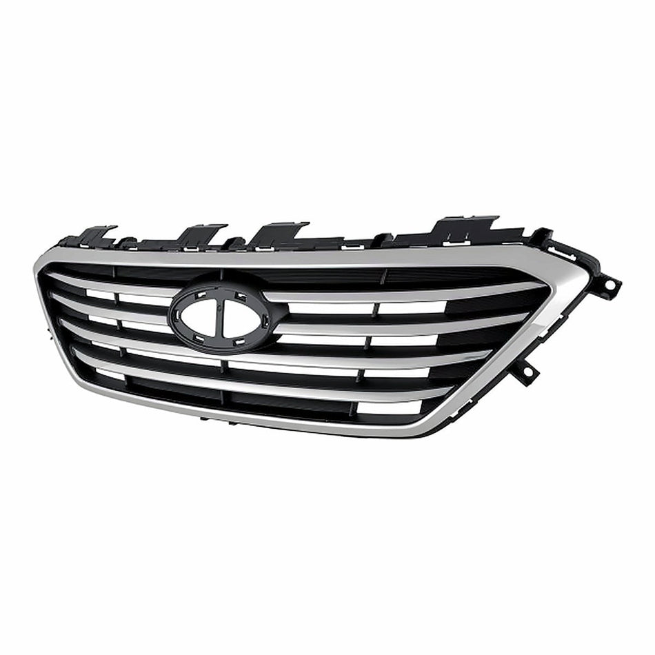 2015-2017 Hyundai Sonata Grille With Chrome Frontame 4 Bars Ptd Silver Gray Without Sport Pkg/Auto Cruise – Side View (HY1200174)