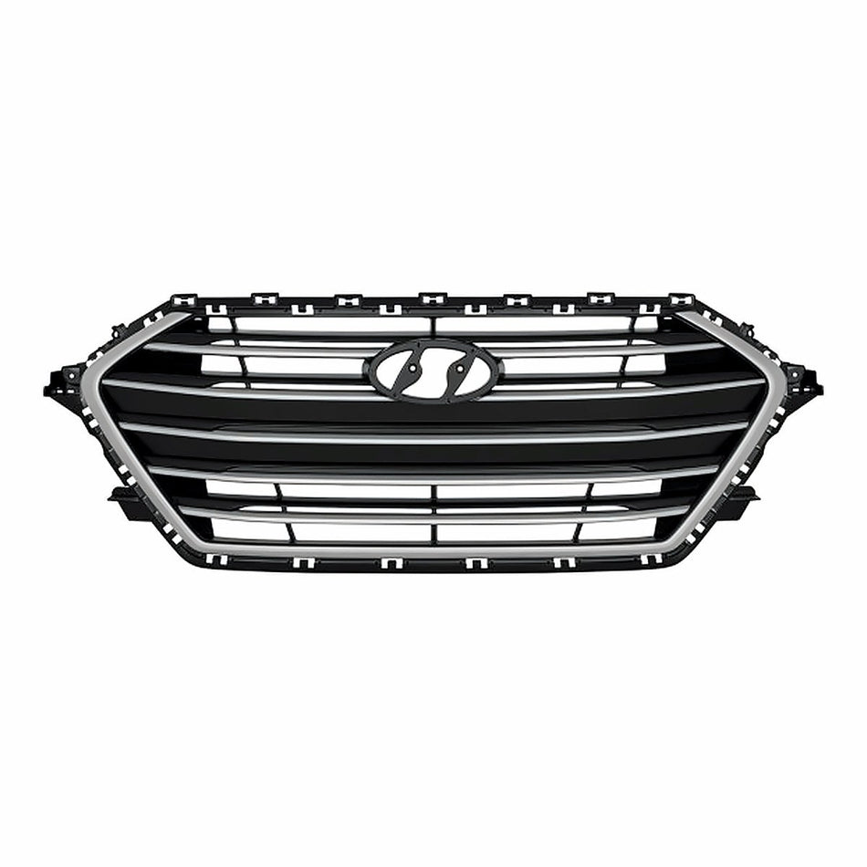 2017-2018 Hyundai Elantra_Sedan Grille Primed Silver/Black Without Chrome 1.4/2.0L Korea Built – Front View (HY1200203)