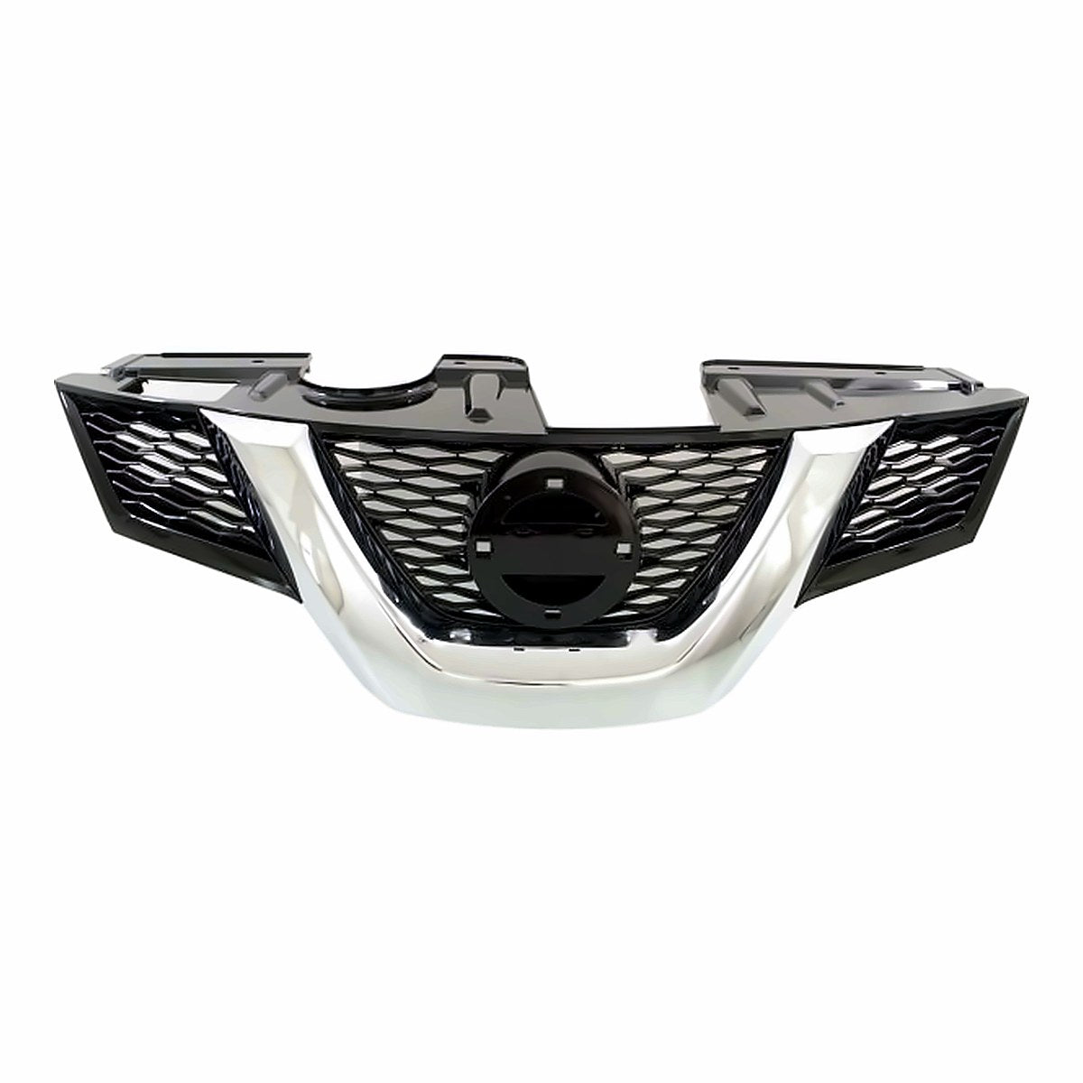 2014-2015 Nissan Rogue Grille Painted Black With Chrome Moulding Without Camera Hole – Front View (NI1200258)