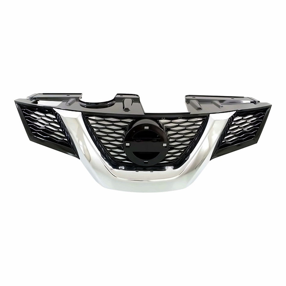 2014-2015 Nissan Rogue Grille Painted Black With Chrome Moulding Without Camera Hole – Front View (NI1200258)