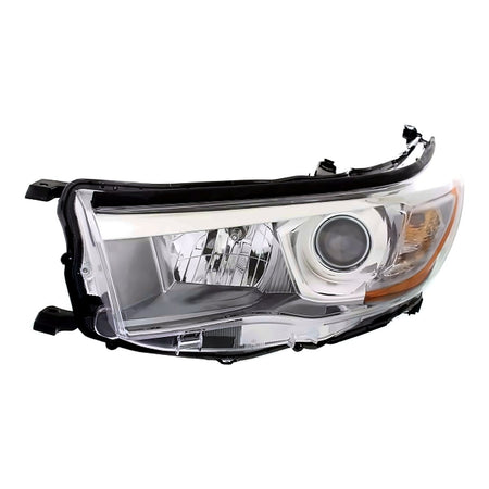 2014-2016 Toyota Highlander Headlight Driver Side With Smoked Chrome Bezel – Angle View (TO2502225)
