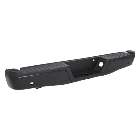 2015-2020 Ford F-150 Rear Bumper Assembly Black with Black Step Pad, Sensor Compatible, Without Tow Package, FO1103194, angled view on white background.
