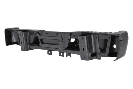 2015-2020 Ford F-150 Rear Bumper Assembly Black with Black Step Pad, Sensor Compatible, Without Tow Package, FO1103194, rear mounting side view on white background.