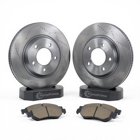 2016-2020 Audi A4 Front Brake Set Brake Pad And Rotor — includes premium drilled and slotted rotors with high-quality brake pads, OEM GRADE construction.