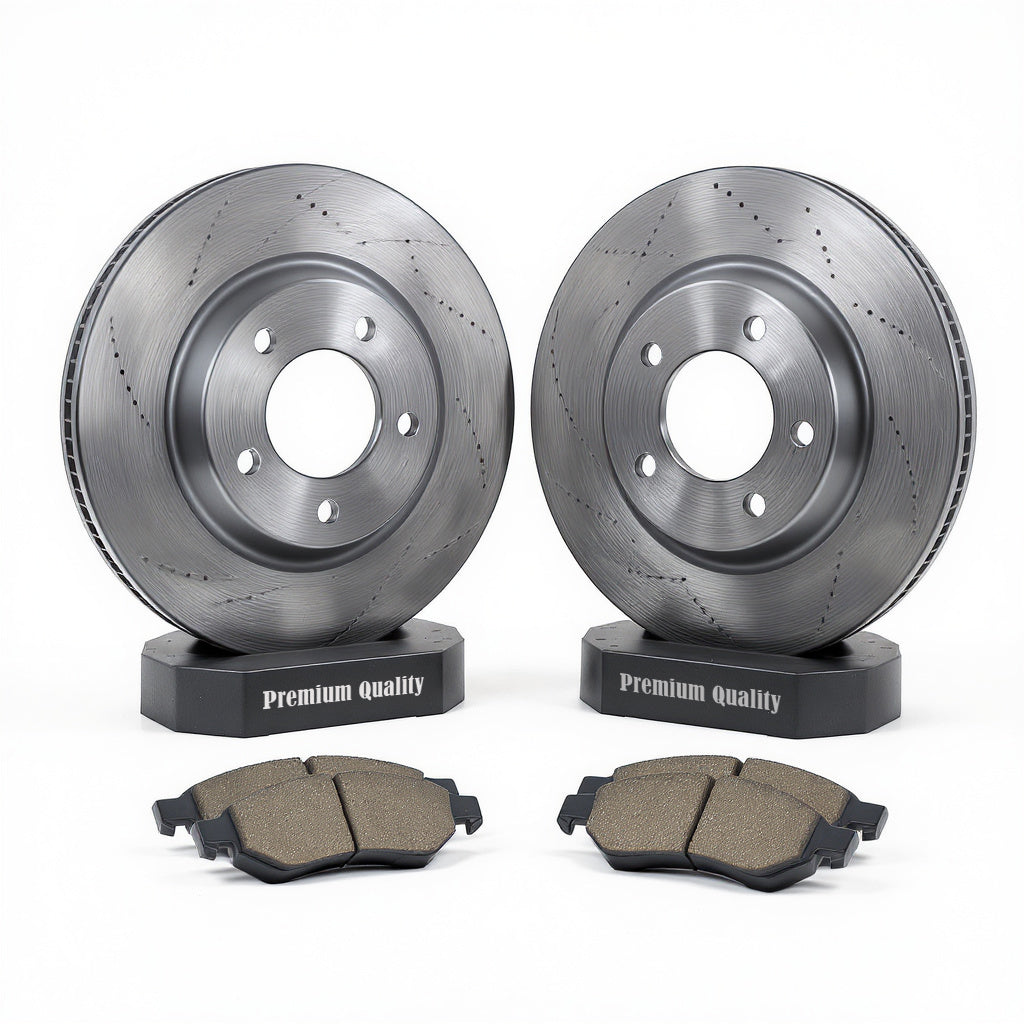 2012-2015 Honda Civic Hybrid Front Brake Set Brake Pad And Rotor — includes premium drilled and slotted rotors with high-quality brake pads, OEM GRADE construction.