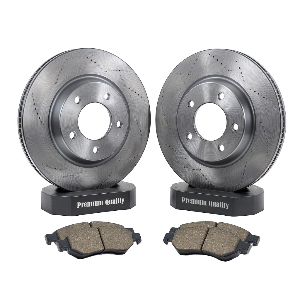 2000-2005 Acura CL Front Set Brake Pad And Rotor — includes premium drilled and slotted rotors with high-quality brake pads, OEM GRADE construction.