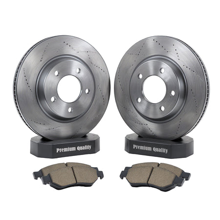 2000-2005 Acura CL Front Set Brake Pad And Rotor — includes premium drilled and slotted rotors with high-quality brake pads, OEM GRADE construction.