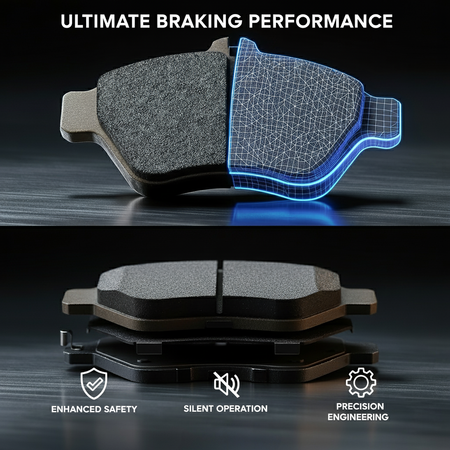 Close-up of rear brake pads showing smooth engagement, low dust output, and consistent braking for 2018-2022 Toyota Corolla Sedan Rear Brake Set Brake Pad And Rotor.