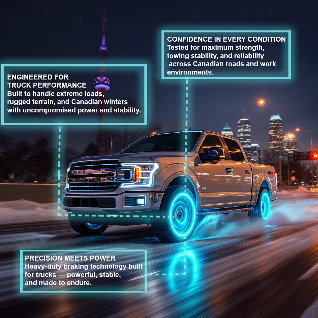 2022-2023 Gmc Denali 1500 Front Brake Set Brake Pad And Rotor truck on Canadian road demonstrating front brake kit performance — tested for towing stability, power, and reliability in all-season conditions.